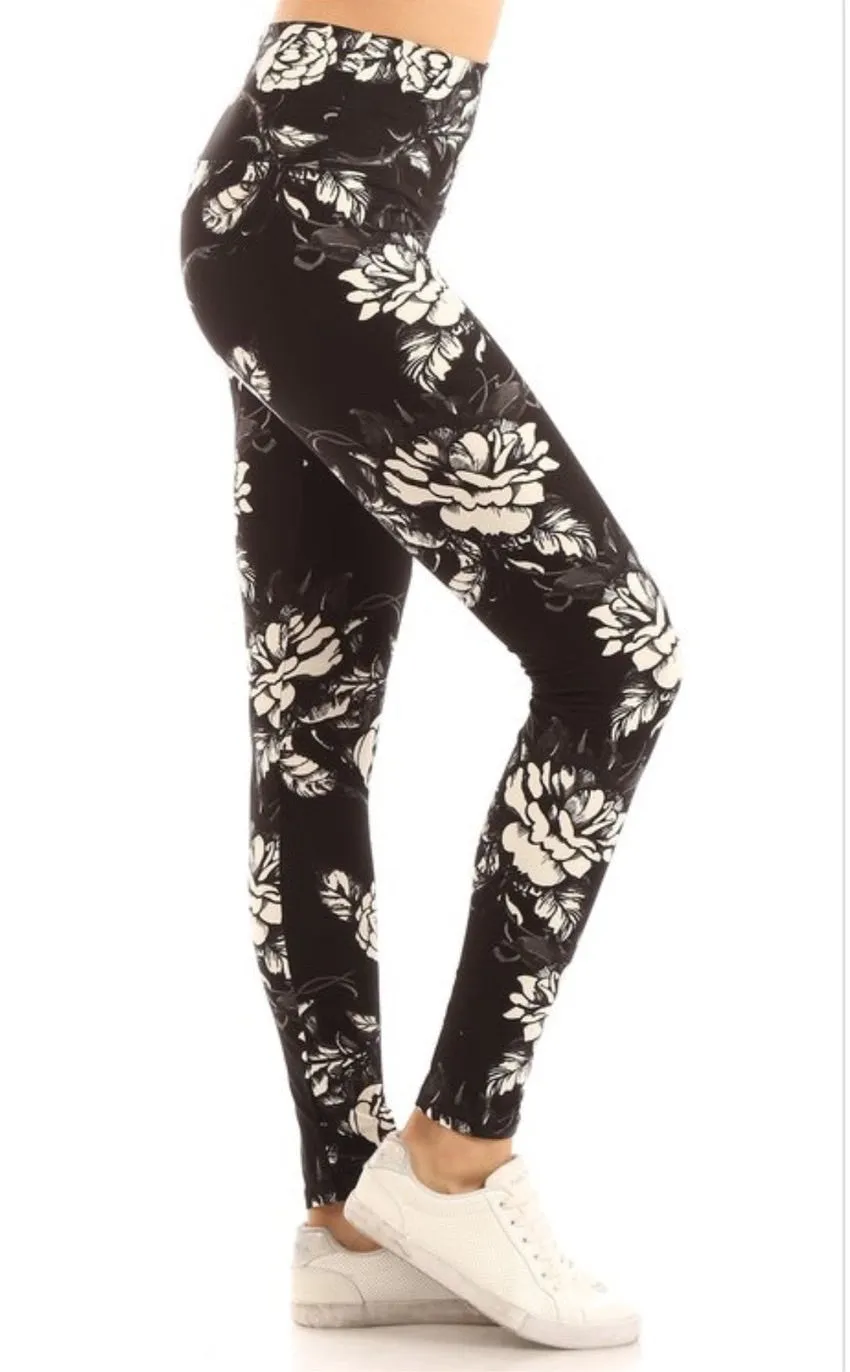 Black floral print leggings