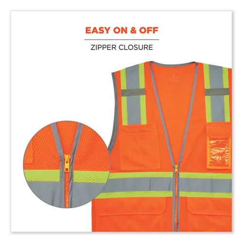 Glowear 8246z Class 2 Two-tone Mesh Reflective Binding Zipper Vest, Polyester, Small/med, Orange, Ships In 1-3 Business Days