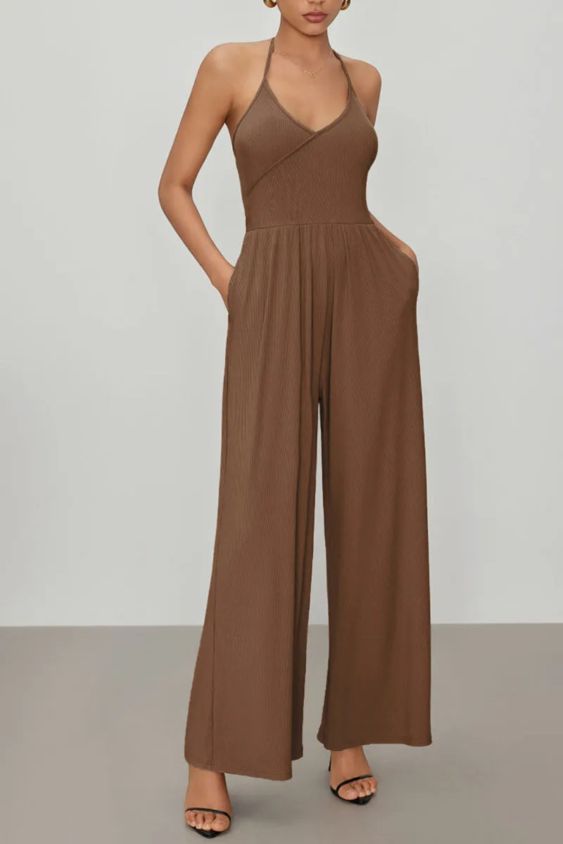 HJQ1347 Sleeveless Rib-Knit Jumpsuit