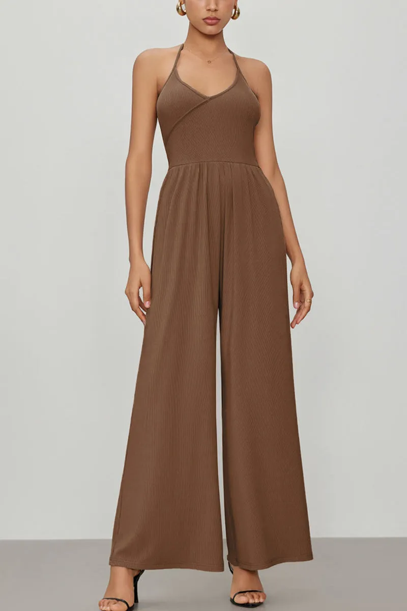 HJQ1347 Sleeveless Rib-Knit Jumpsuit