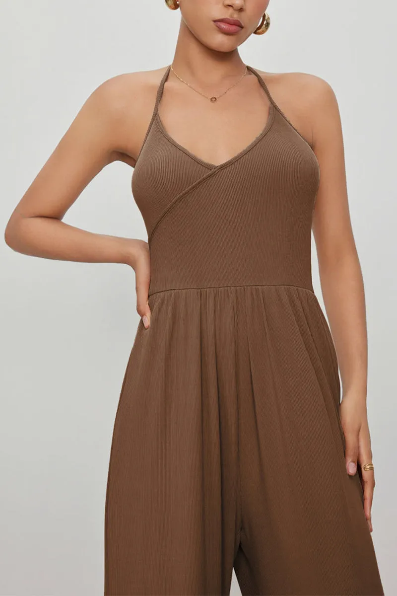 HJQ1347 Sleeveless Rib-Knit Jumpsuit