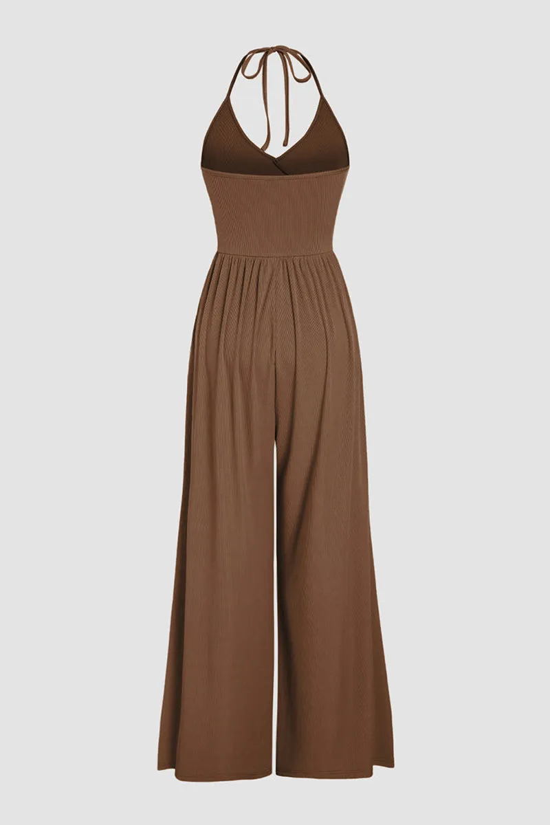 HJQ1347 Sleeveless Rib-Knit Jumpsuit
