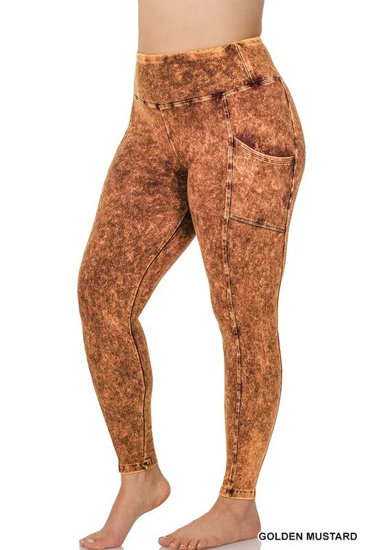 Plus Mineral Wash Wide Waistband Full Leggings