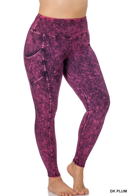 Plus Mineral Wash Wide Waistband Full Leggings